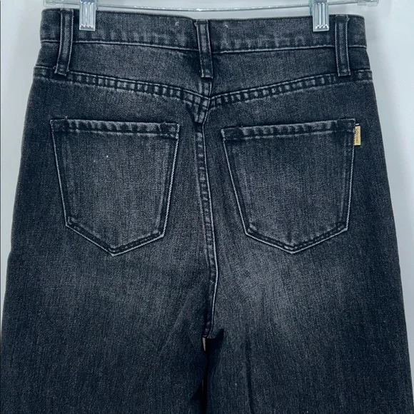 Vibrant M.I.U. Jeans Women's Juniors Size 1 Black Distressed High Rise Wide Leg - Picture 4 of 12